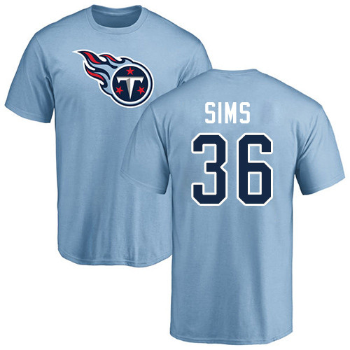 Tennessee Titans Men Light Blue LeShaun Sims Name and Number Logo NFL Football #36 T Shirt